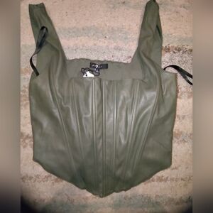 7 For All Mankind Olive Green Faux Leather Corset Top